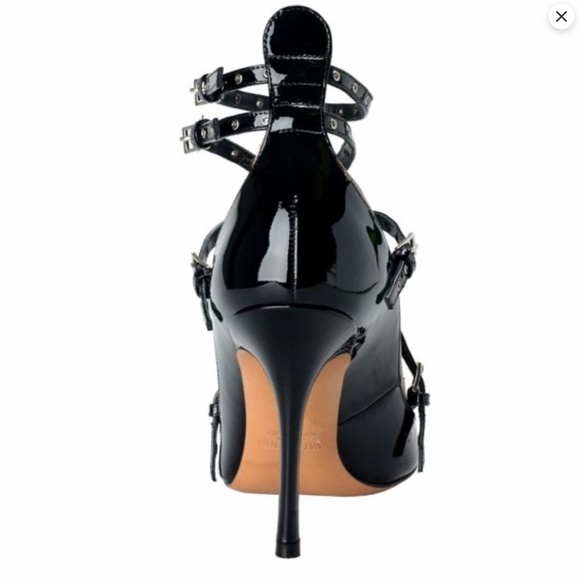 Valentino Garavani Black Patent Leather Studded Strappy Pumps Heels Size 38 Auth - Picture 6 of 16